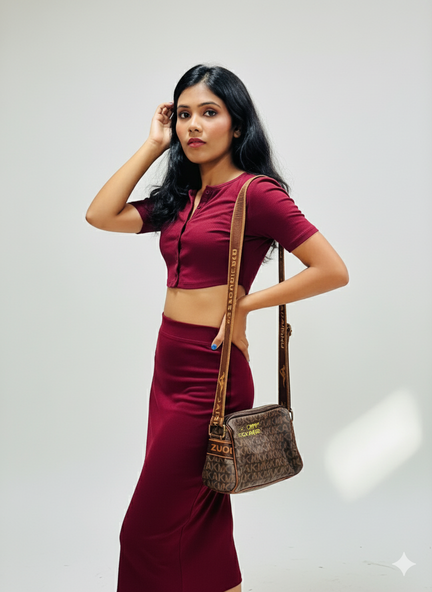 Maroon Mirage set (Top-skirt set for women)