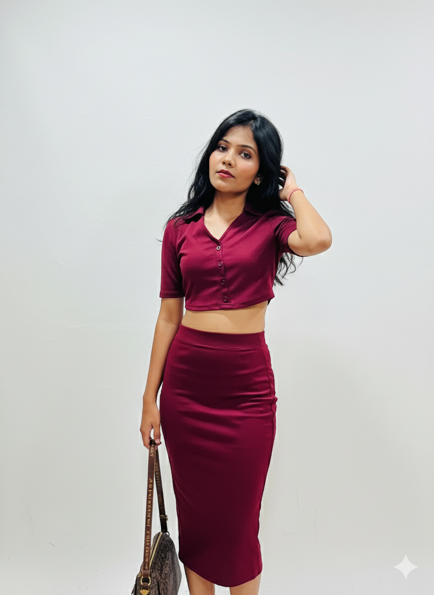 Maroon Mirage set (Top-skirt set for women)