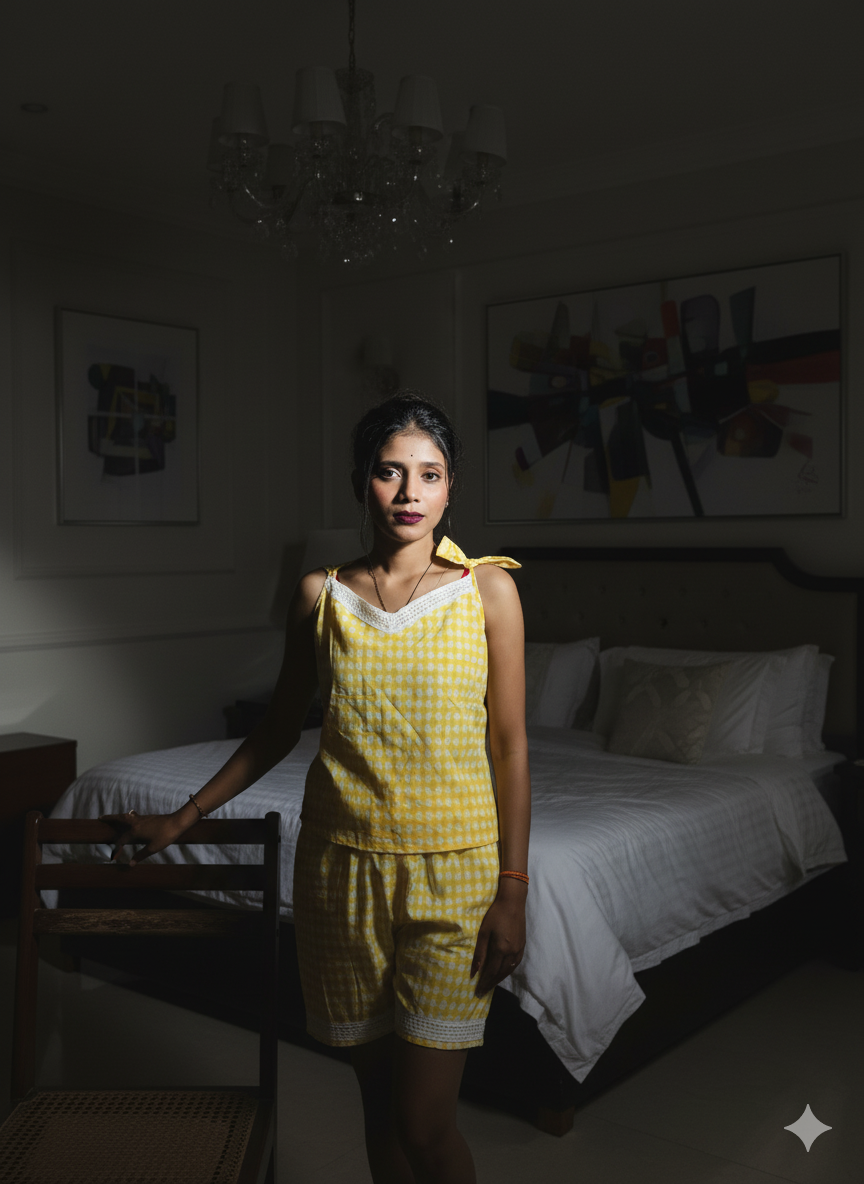 Lemon Glow Set  (Women yellow sleeveless shirt with yellow short short)